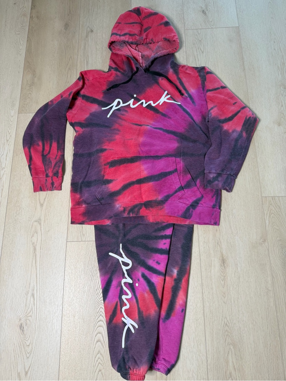 PINK Tie-Dye Hoodie & Jogger Set - Pink and Purple Size L - Picture 1 of 6